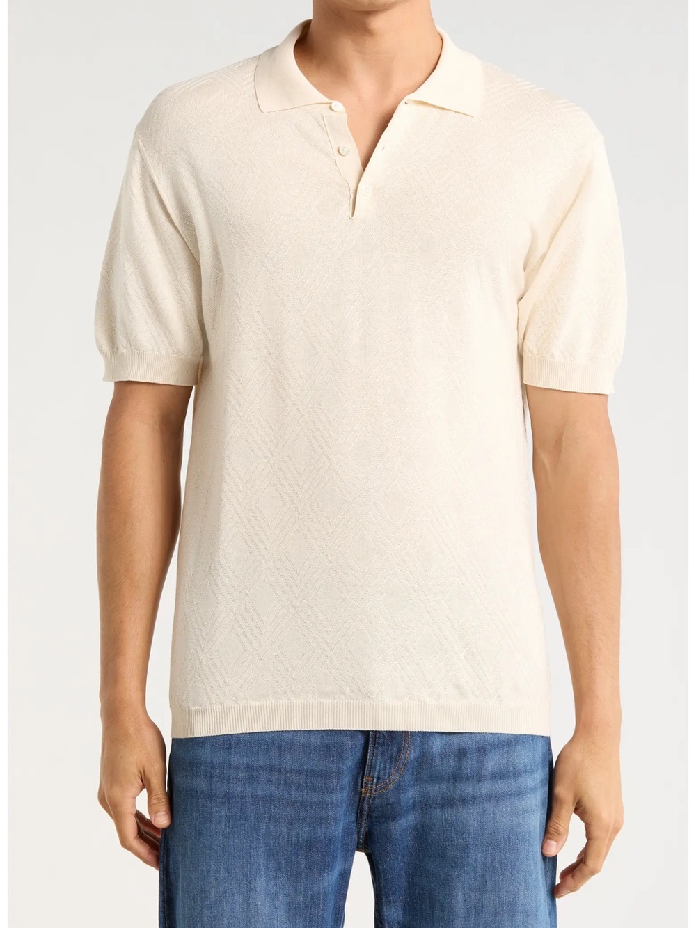 Jack Victor Made in Italy Geometric Knit Polo Shirt Men’s L Ecru NWT